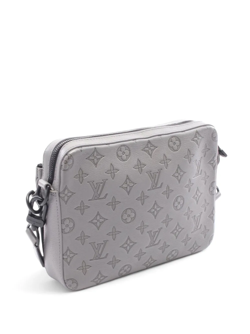 Pre-owned Louis Vuitton 2021-2025 Monogram Shadow Trio Messenger Crossbody Bag In Gray