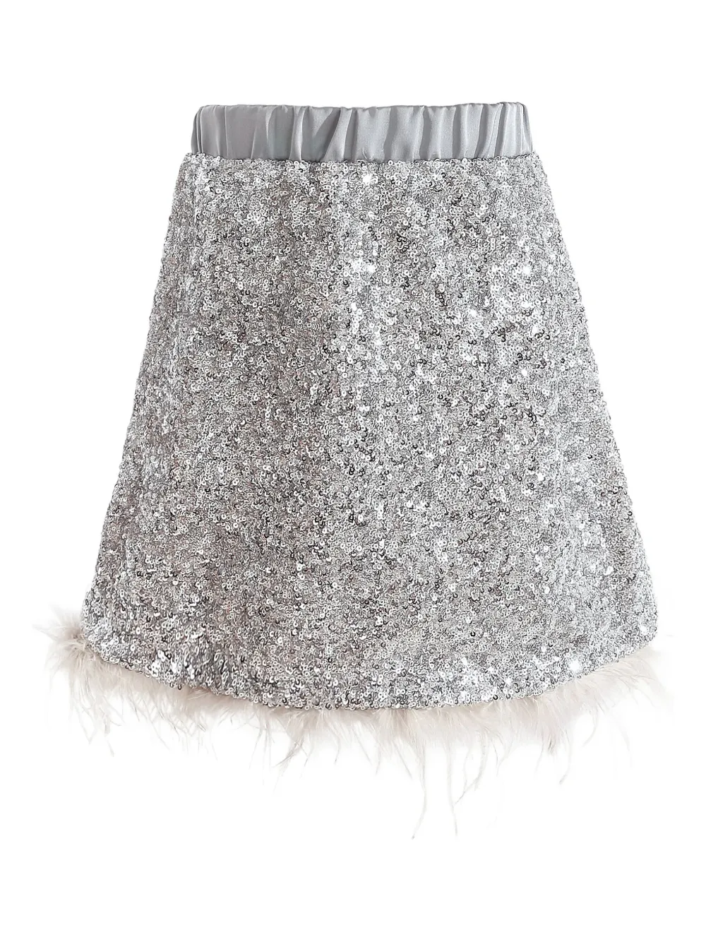 Tulleen Sequins-embellishment Skirt Set In Silver