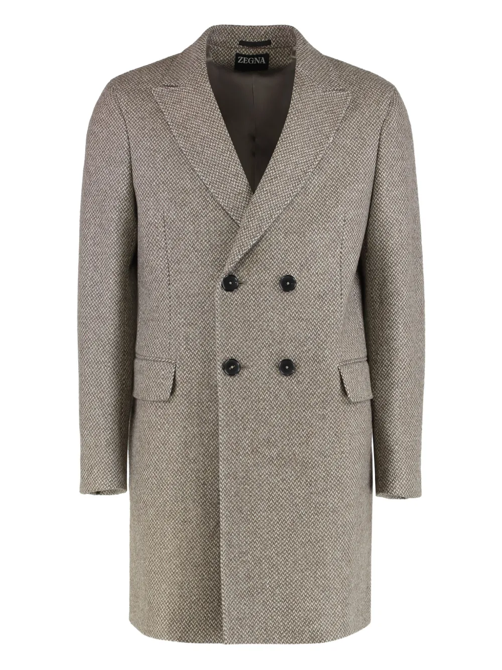 Zegna notched lapels wool double breasted coat | neutro | Image 1