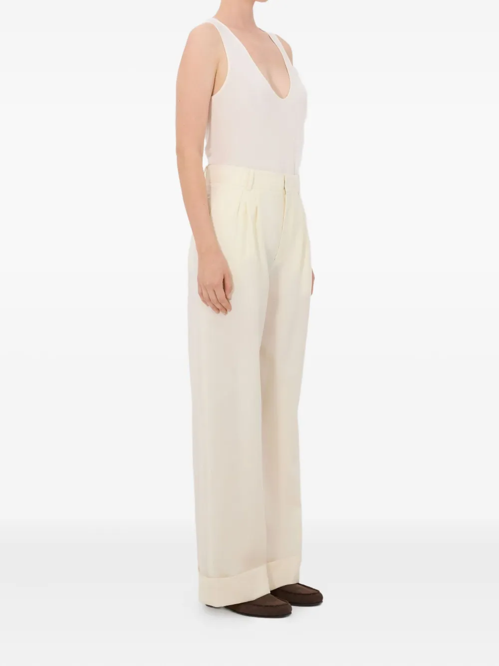 LouLou de Saison Davy geplooide broek met gerolde pijpen Beige