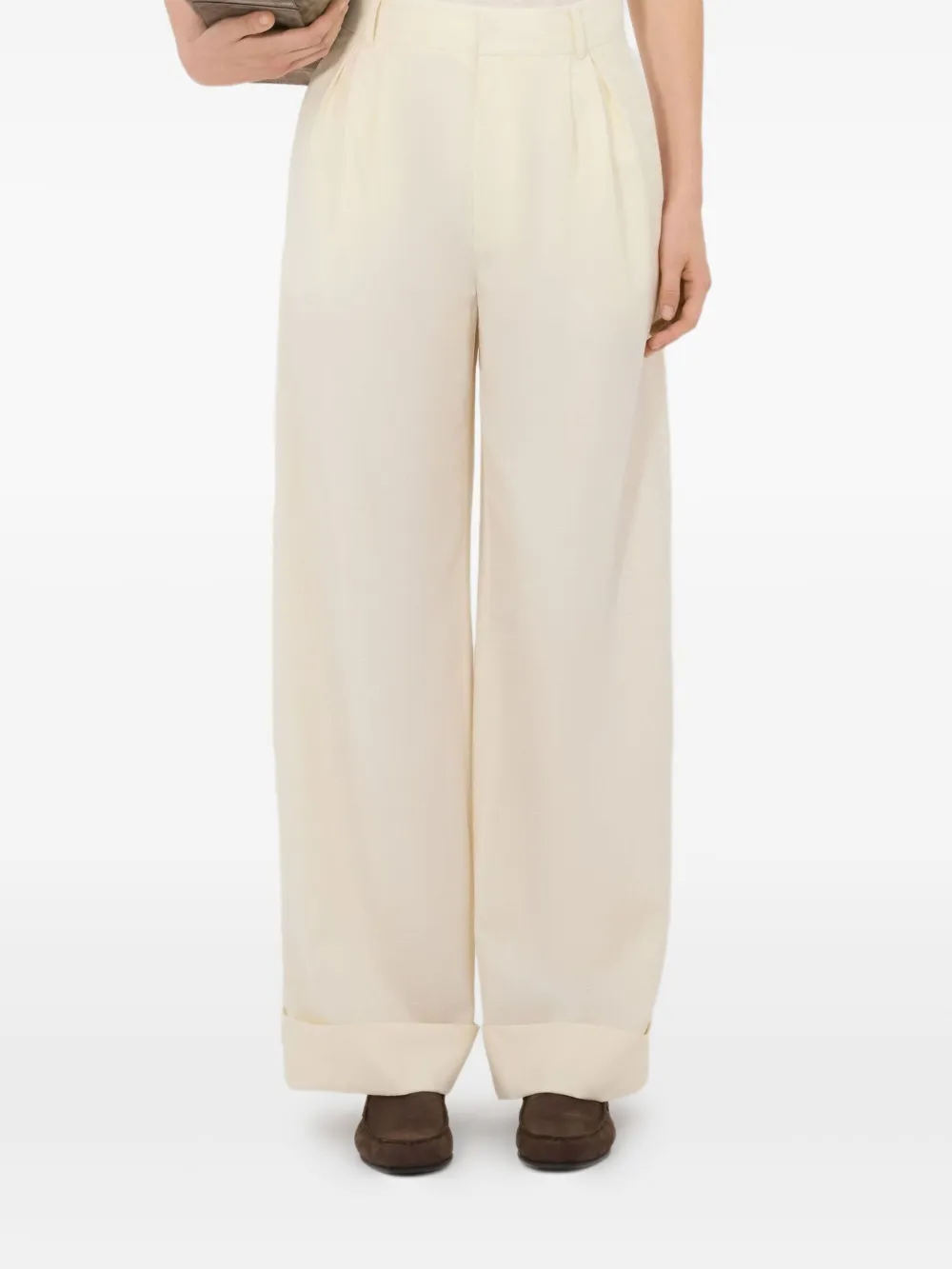 LouLou de Saison Davy geplooide broek met gerolde pijpen Beige