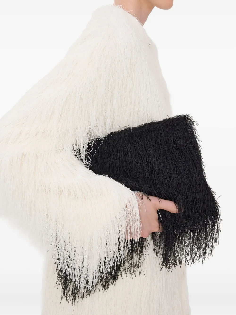 LouLou de Saison Evano rechthoekige clutch met franje - Zwart