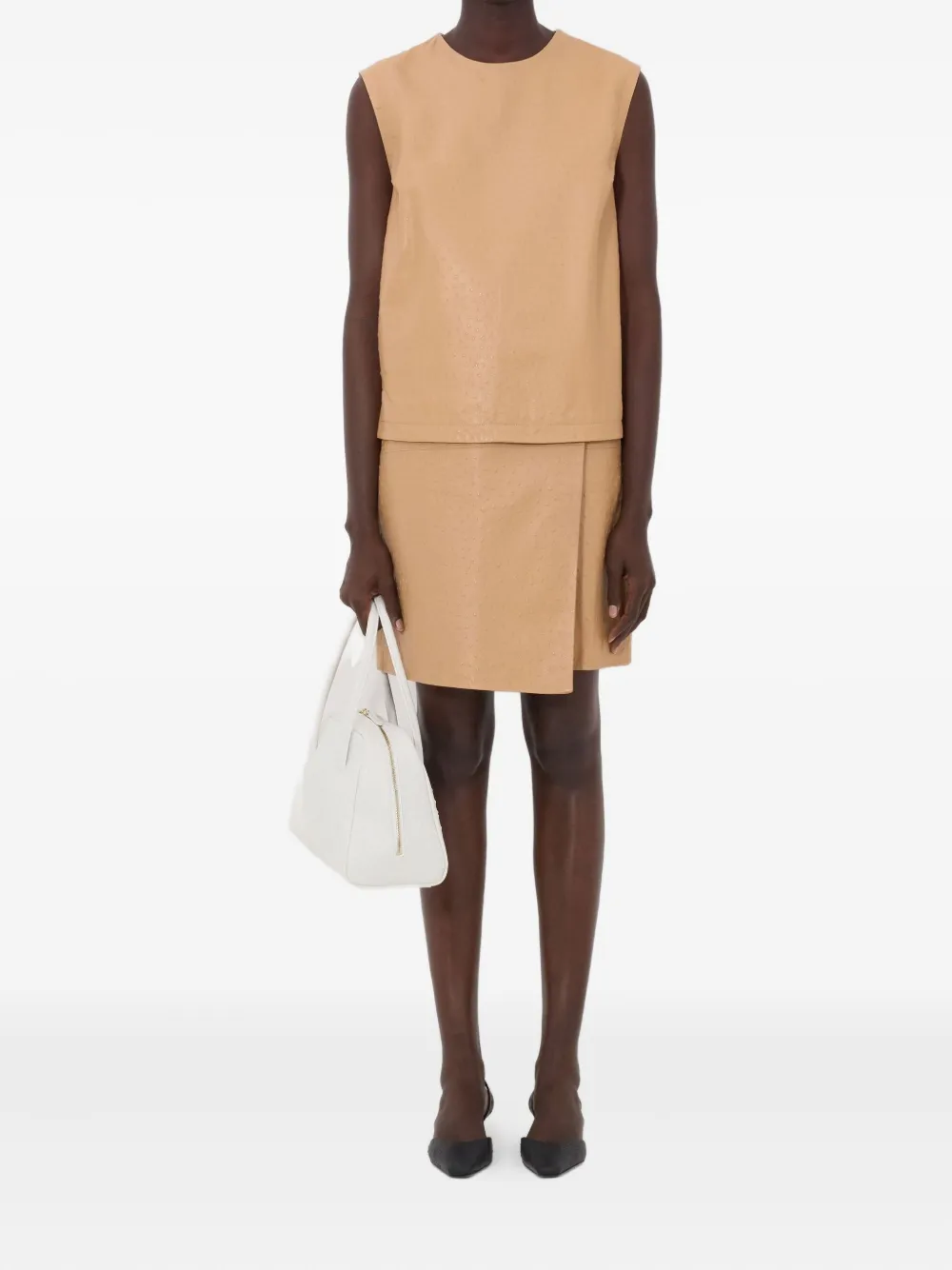 Loulou De Saison Fiza Ostrich-effect Zip Top In Brown