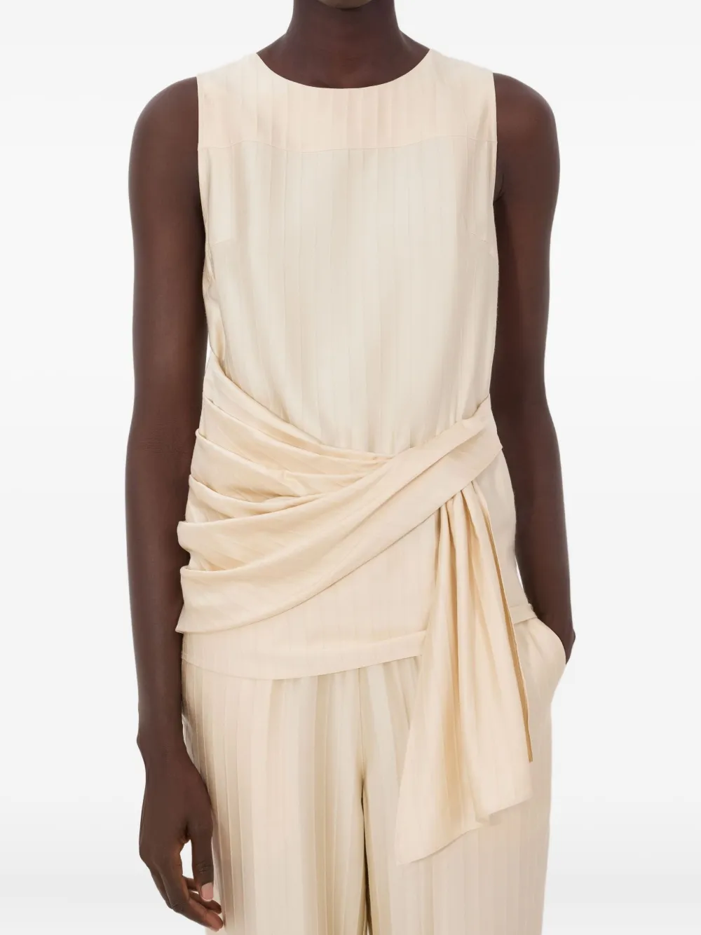 LouLou de Saison Fonda gestreepte gedrapeerde top Beige