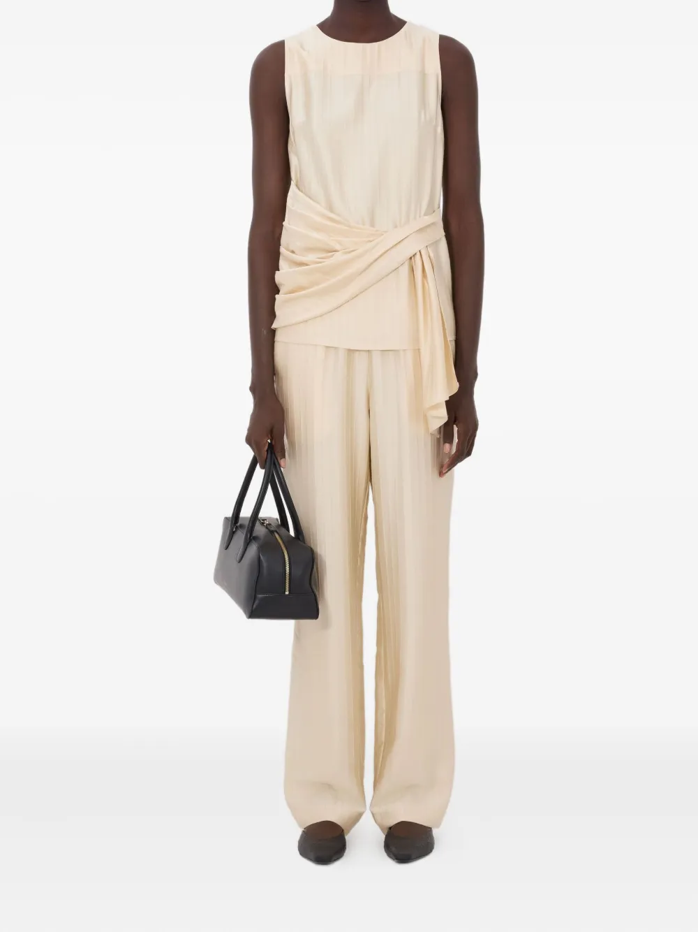 LouLou de Saison Fonda gestreepte gedrapeerde top - Beige