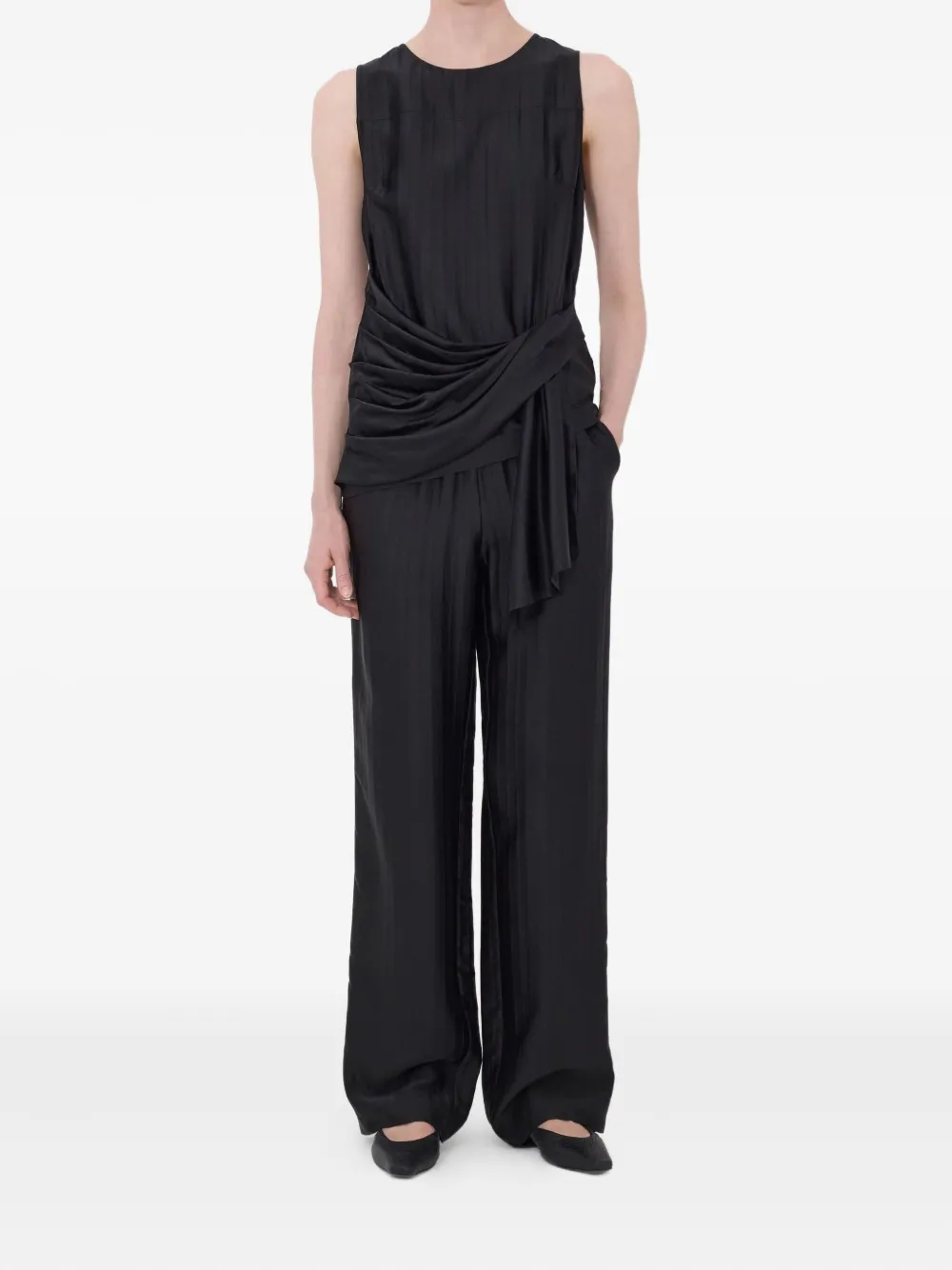 LouLou de Saison Fonda gestreepte gedrapeerde top - Zwart