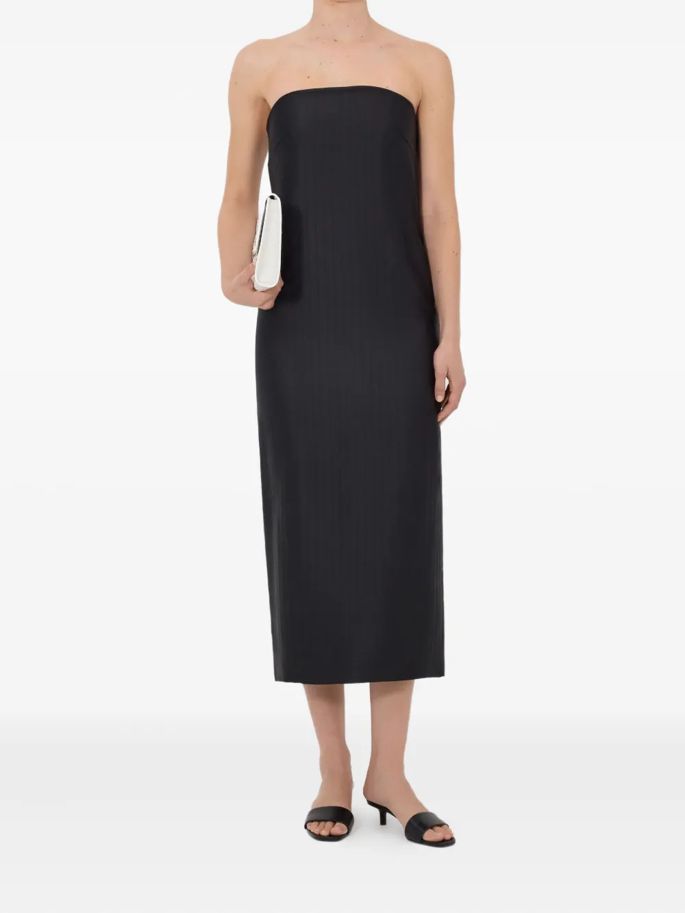 LouLou de Saison Giulia gestreepte midi-jurk met bustier-design - Zwart