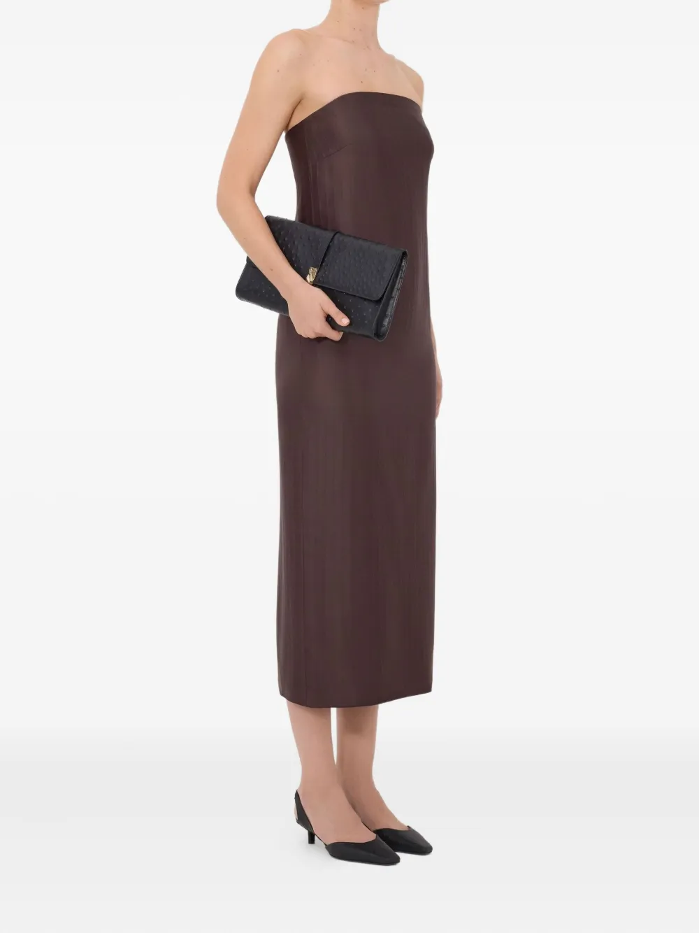 LouLou de Saison Giulia gestreepte midi-jurk met bustier-design Bruin