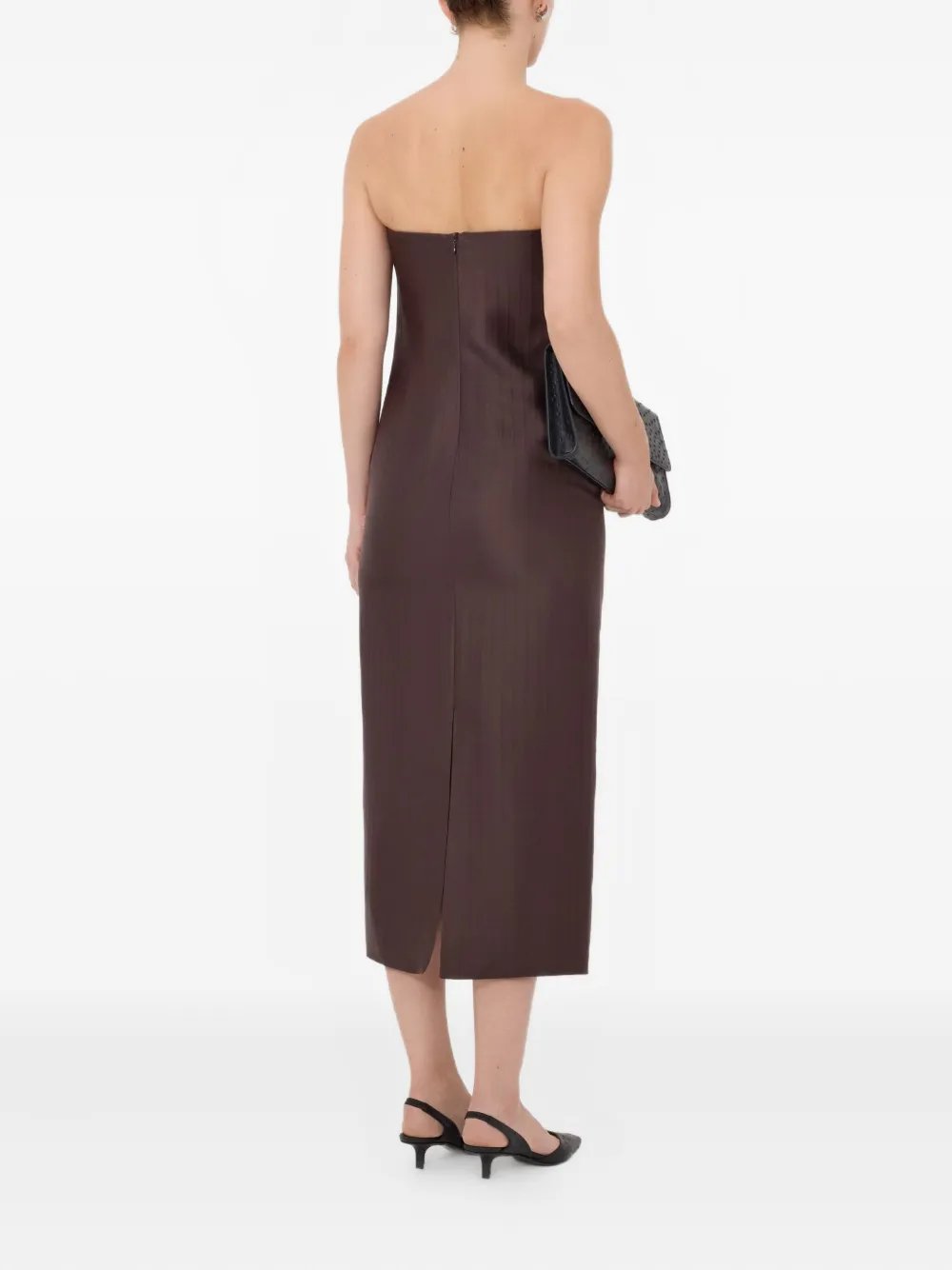 LouLou de Saison Giulia gestreepte midi-jurk met bustier-design Bruin