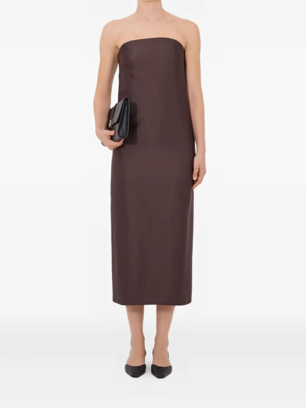 LouLou de Saison Giulia gestreepte midi-jurk met bustier-design - Bruin