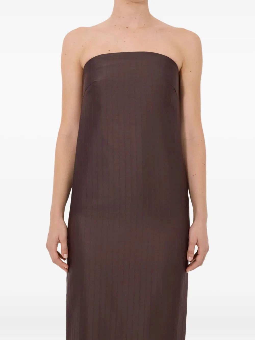 LouLou de Saison Giulia gestreepte midi-jurk met bustier-design Bruin