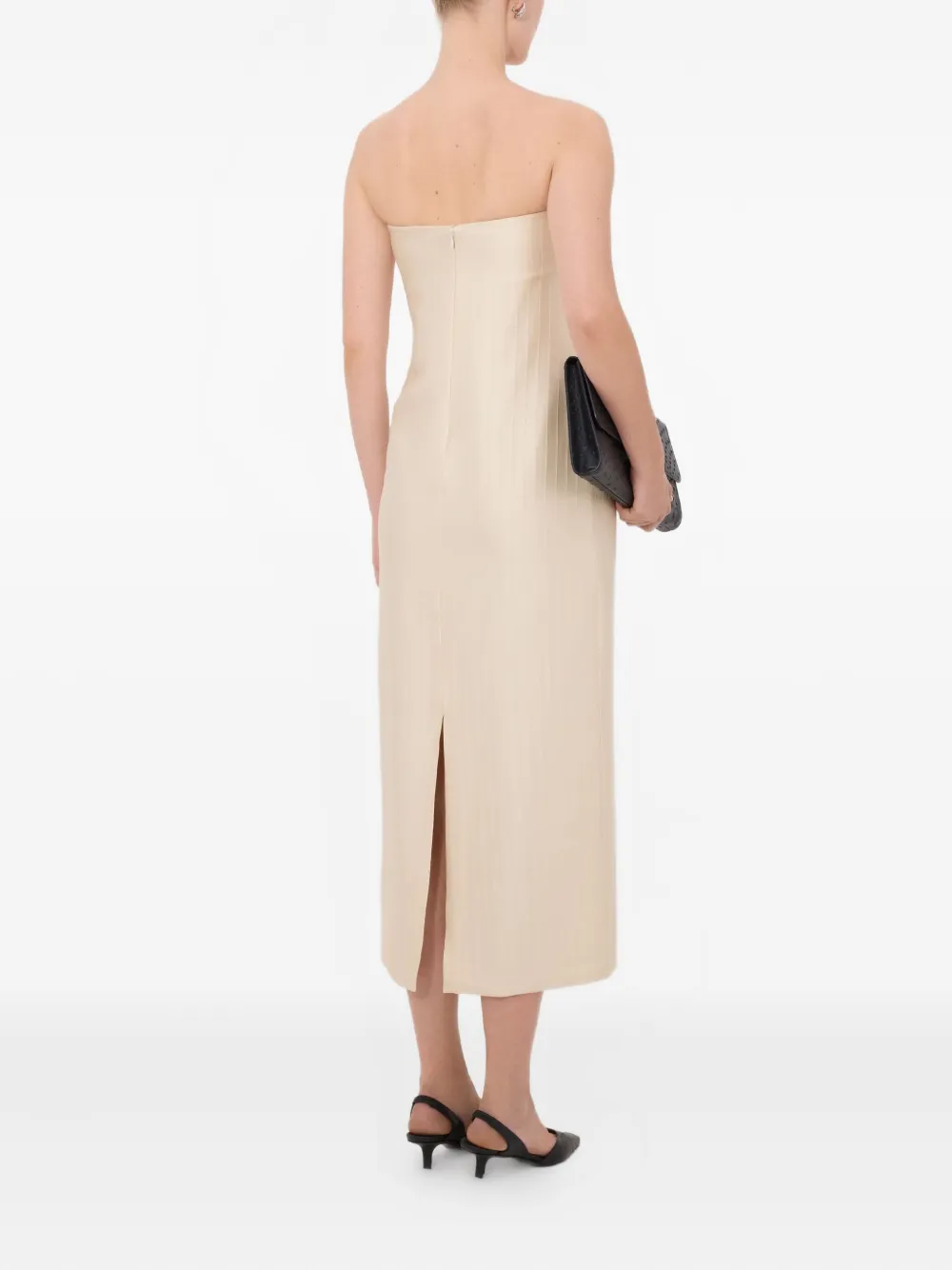 LouLou de Saison Giulia gestreepte midi-jurk met bustier-design Beige
