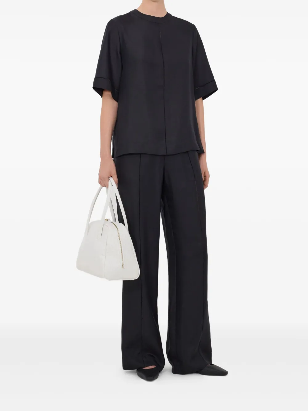 LouLou de Saison Havana zijden top met stiksel - Zwart