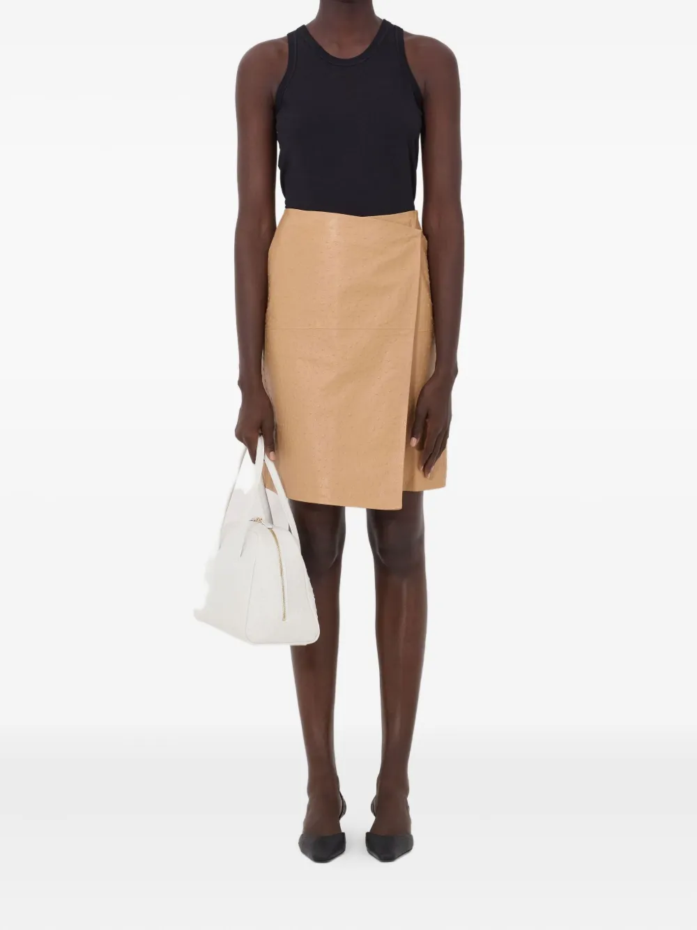 Loulou De Saison Gora Ostrich-effect Wrap Midi Skirt In Brown