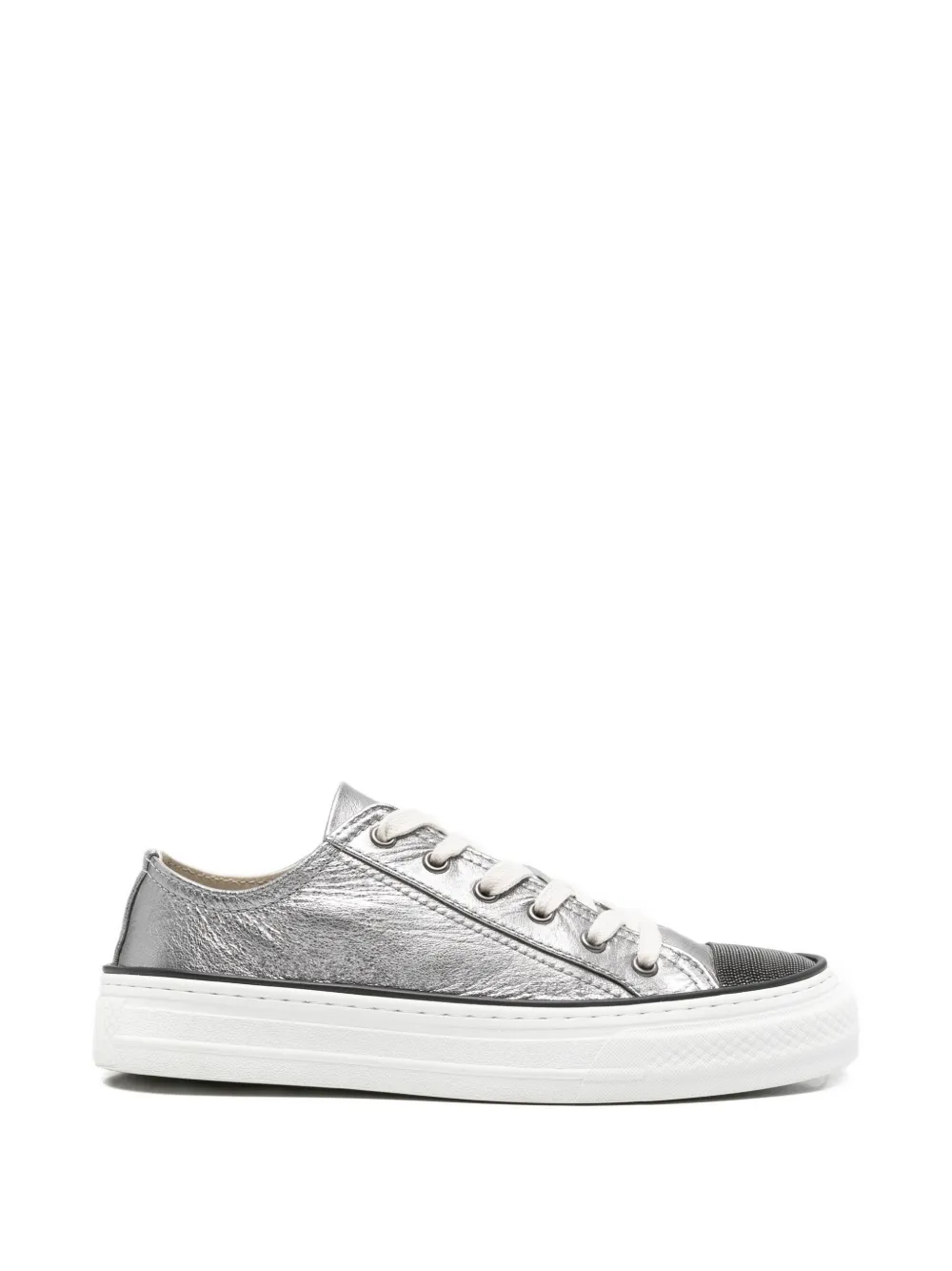 Brunello Cucinelli metallic lace-up sneakers Zilver