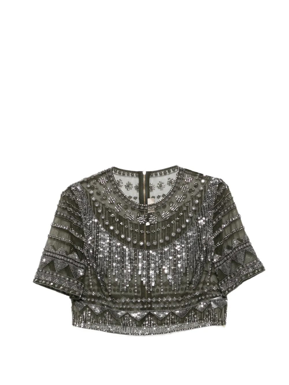 Elie Saab sequin-embellished beaded top - Argento
