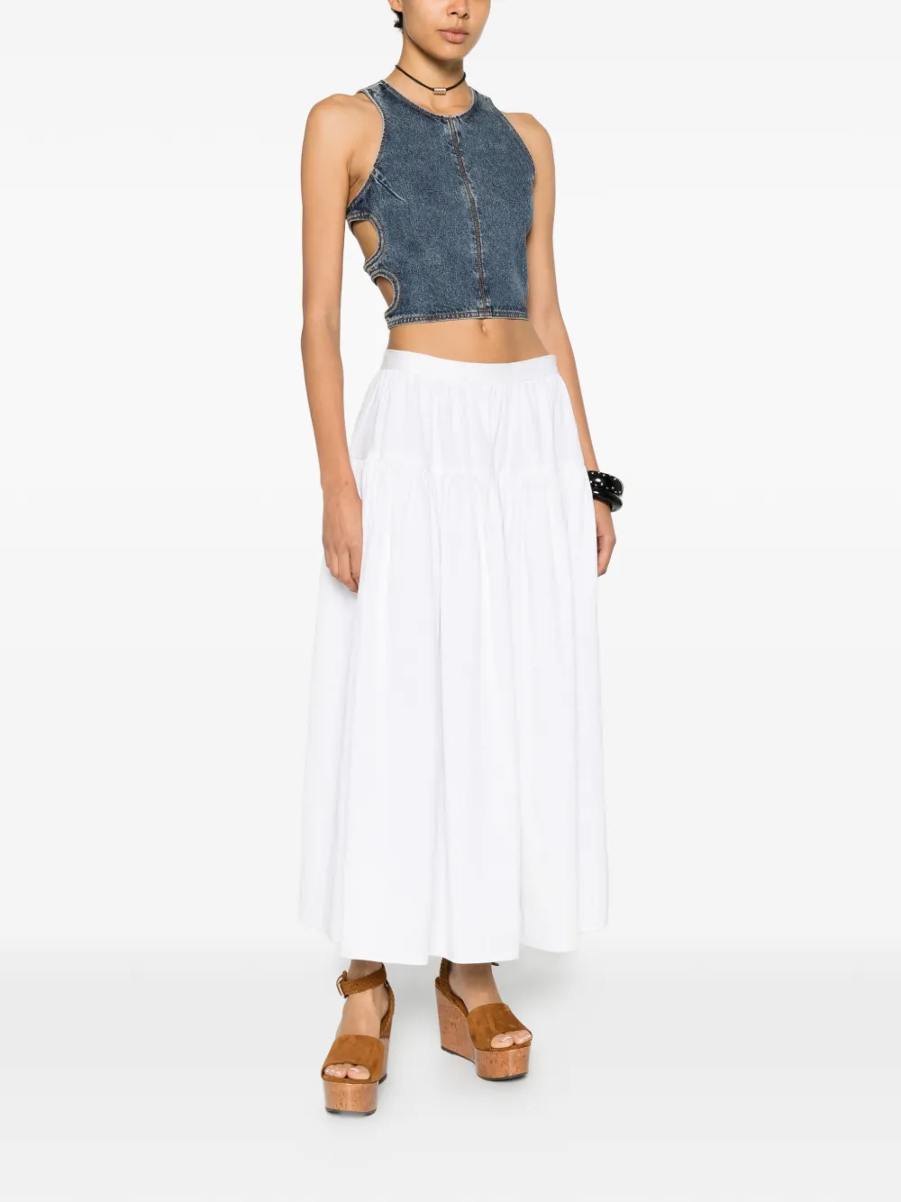 Chloé gathered flared midi skirt - Bianco