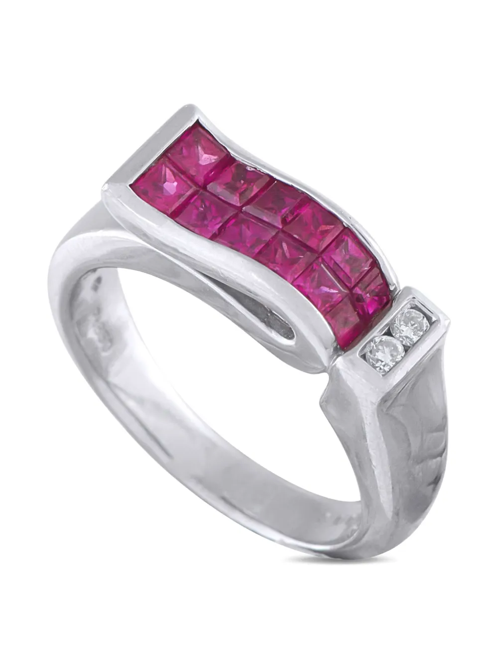 LB Exclusive platinum split-band diamond and ruby ring | Silver | Image 1