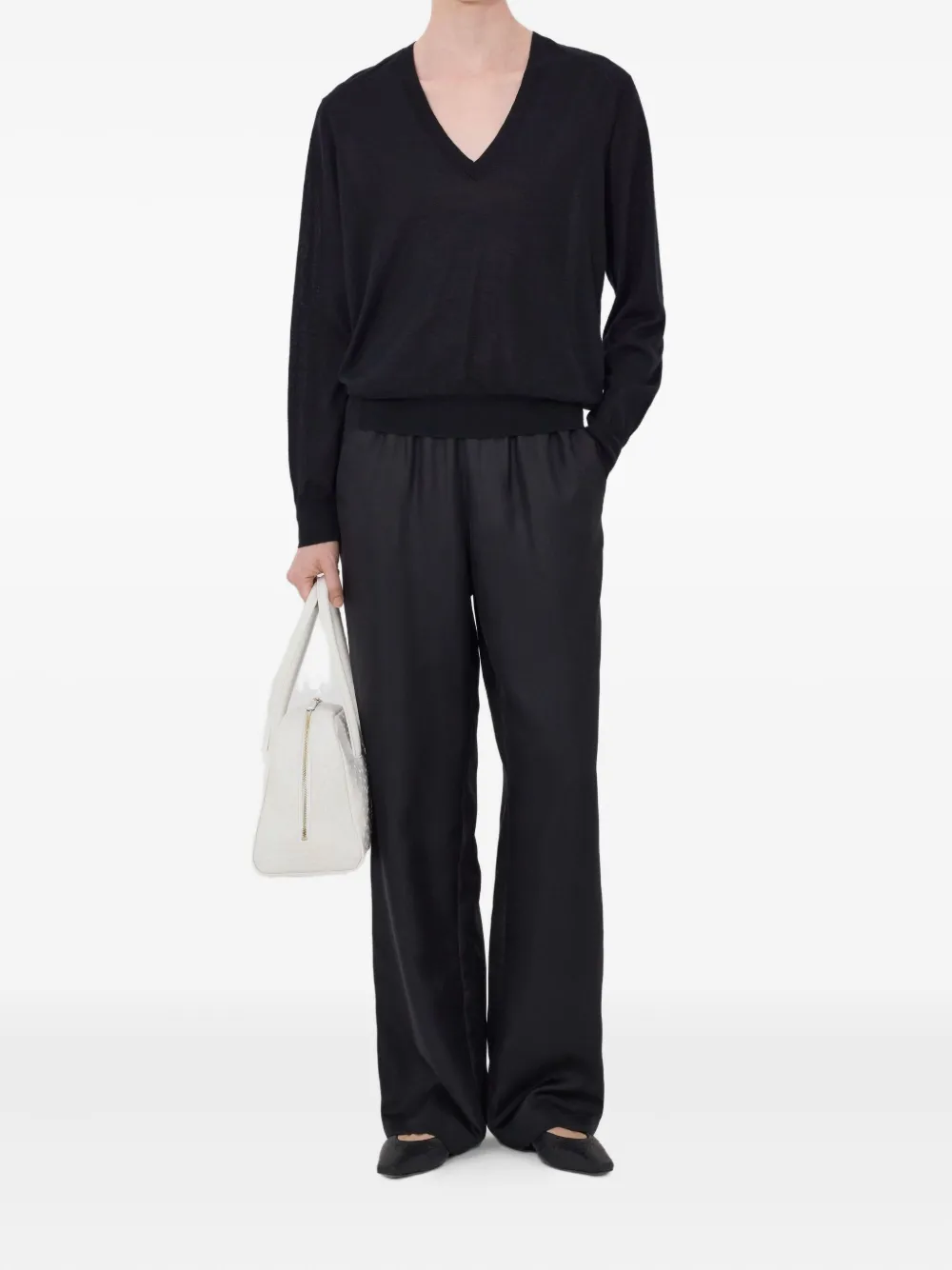 Loulou De Saison Julio V-neck Ribbed Sweater In Black