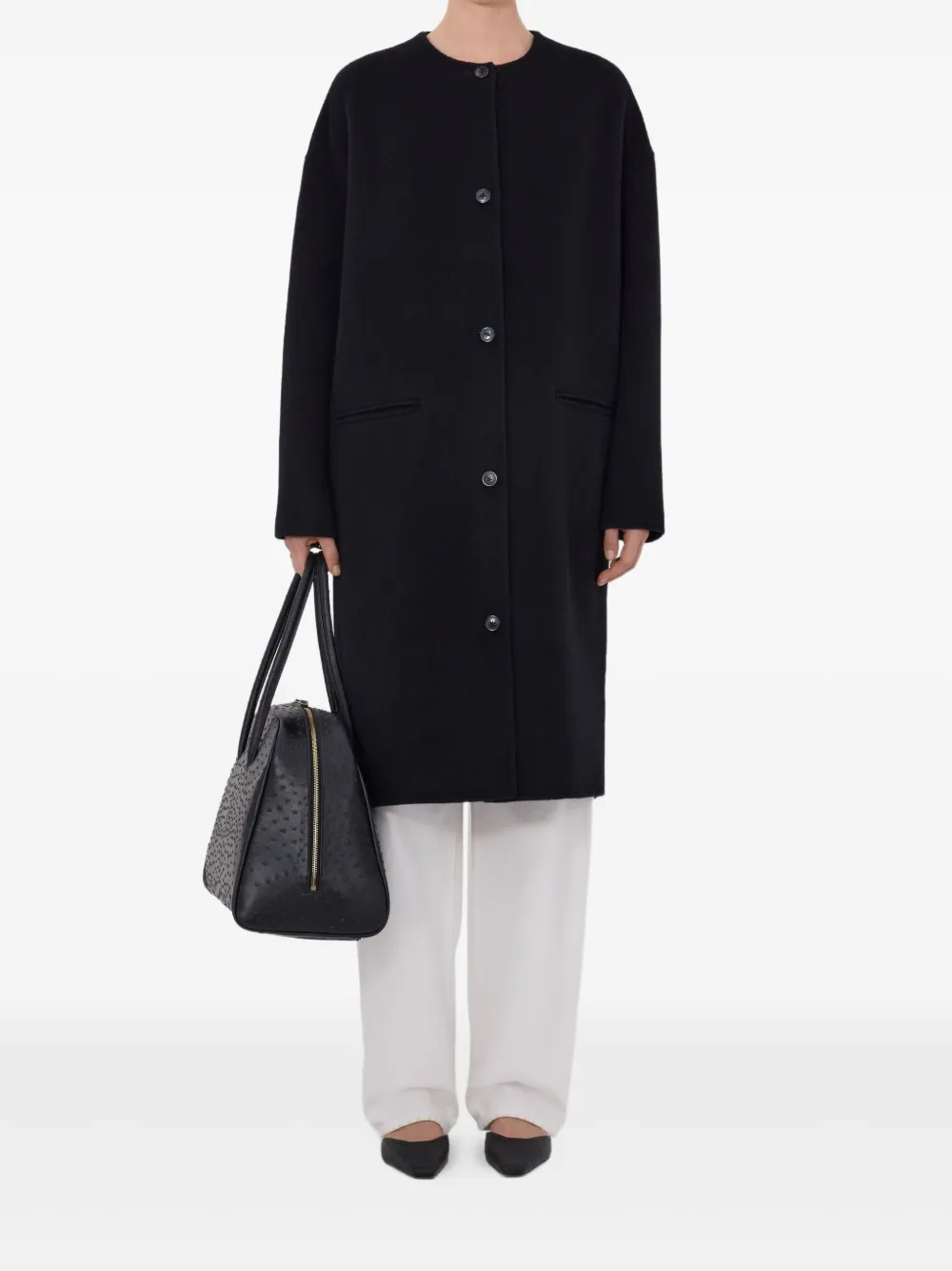 Loulou De Saison Kerry Collarless Coat In Black