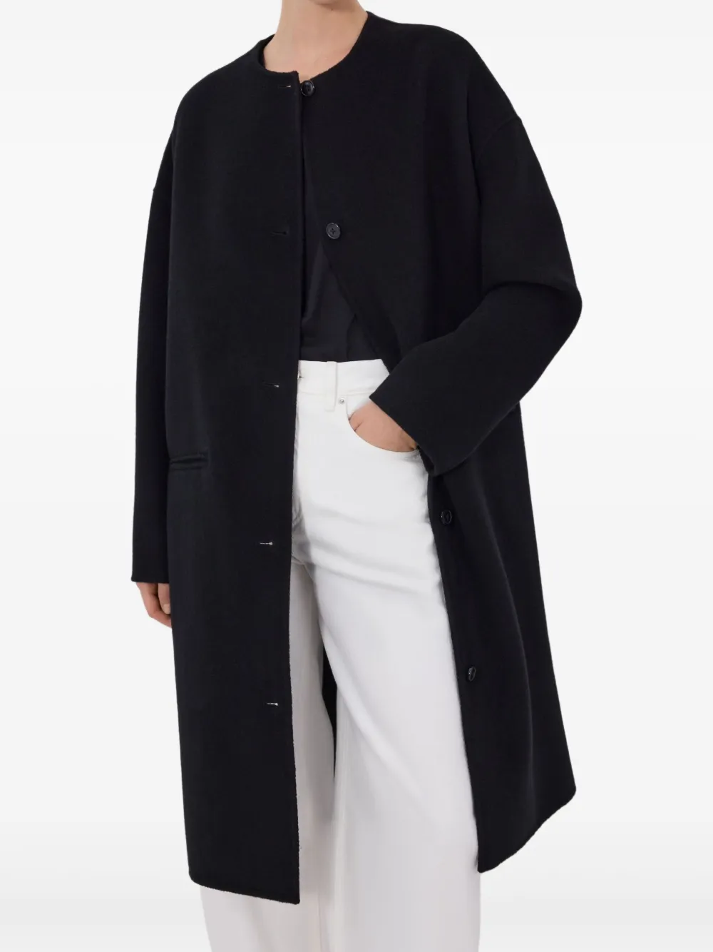 Loulou De Saison Kerry Collarless Coat In Black