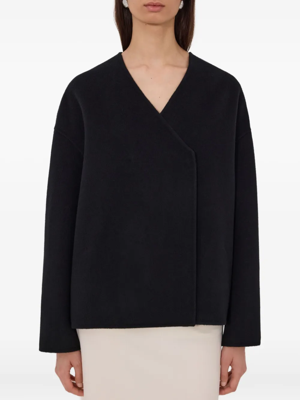 Loulou De Saison Maara Asymmetric Collarless Jacket In Black