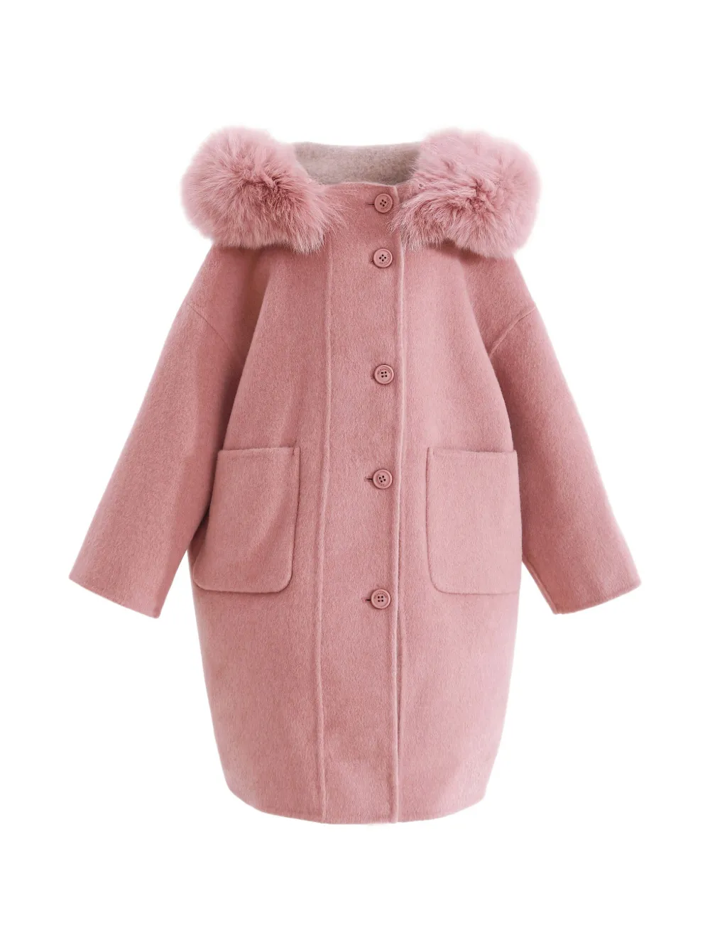 Tulleen faux fur-hooded wool coat - Pink
