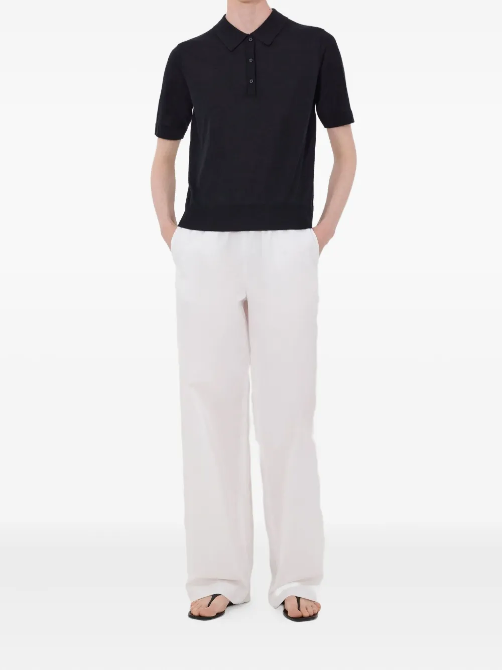 LouLou de Saison Migo geribbeld poloshirt met knoop Zwart