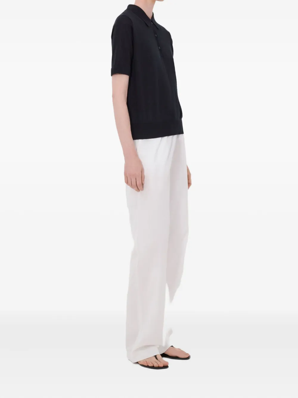 LouLou de Saison Migo geribbeld poloshirt met knoop Zwart