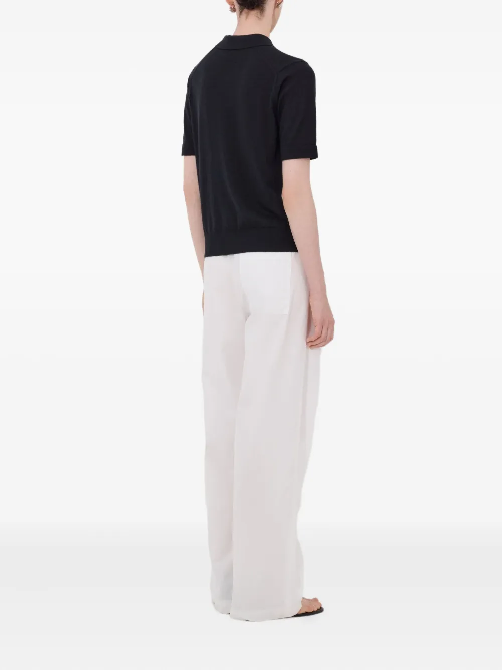LouLou de Saison Migo geribbeld poloshirt met knoop Zwart