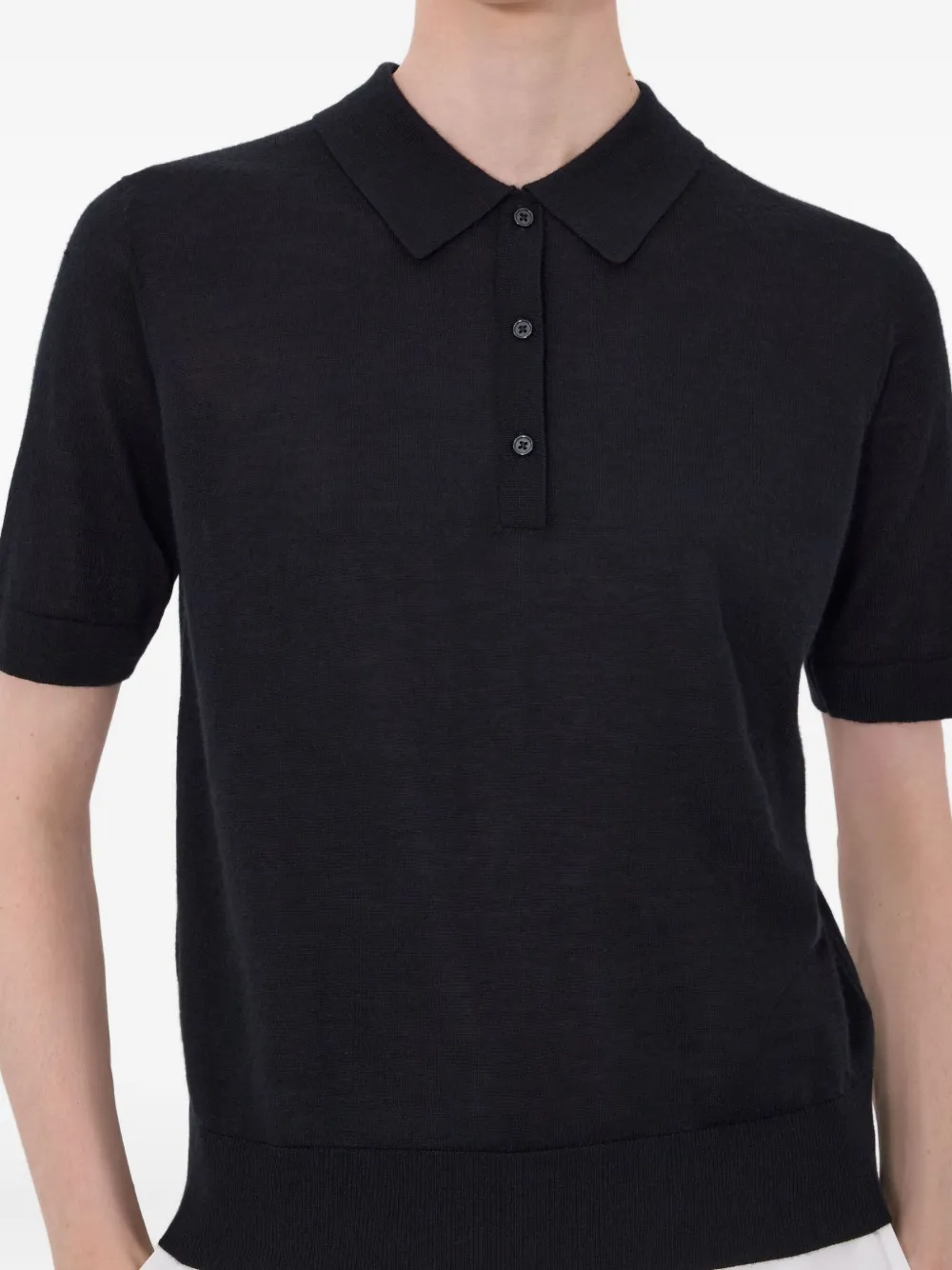 LouLou de Saison Migo geribbeld poloshirt met knoop Zwart