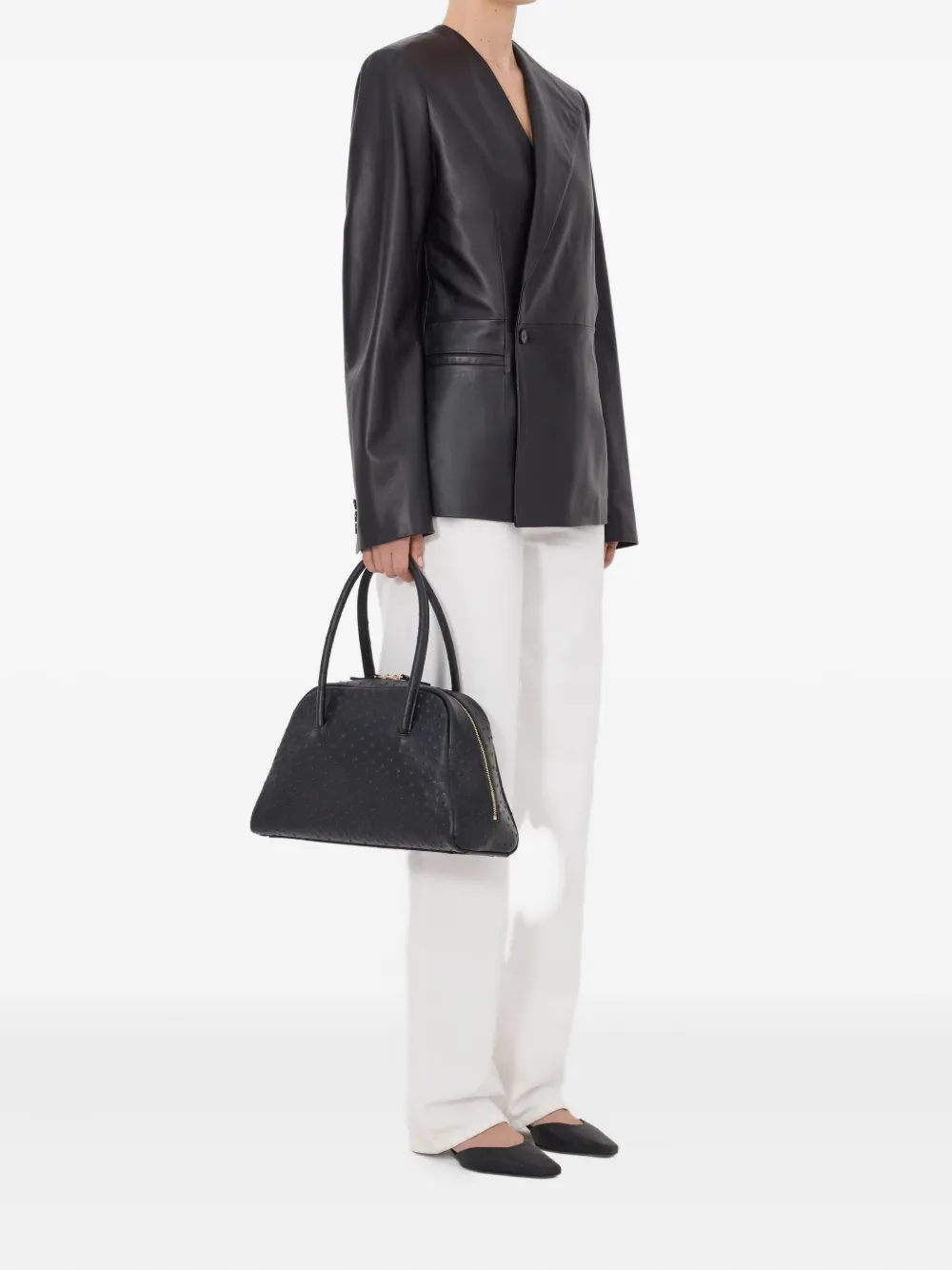 LouLou de Saison Paoli leren jack met asymmetrische revers Zwart