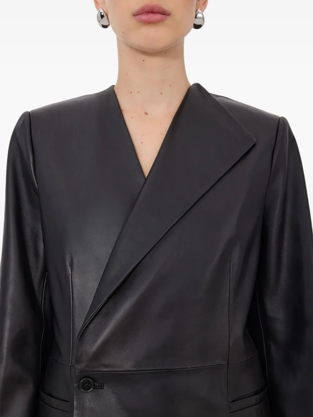LouLou de Saison Paoli leren jack met asymmetrische revers Zwart