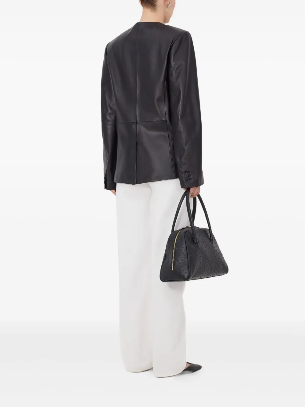 LouLou de Saison Paoli leren jack met asymmetrische revers Zwart
