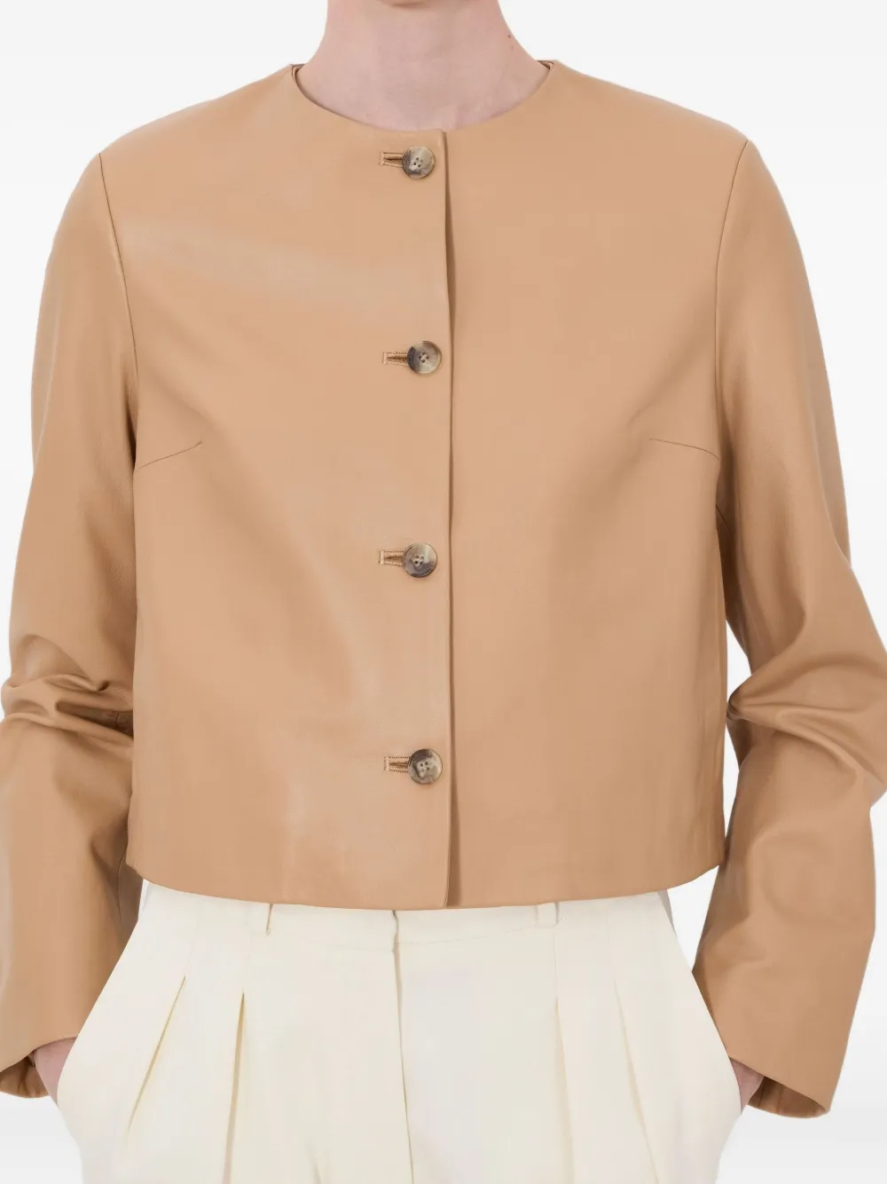 LouLou de Saison Raho leren jack met knoop Beige