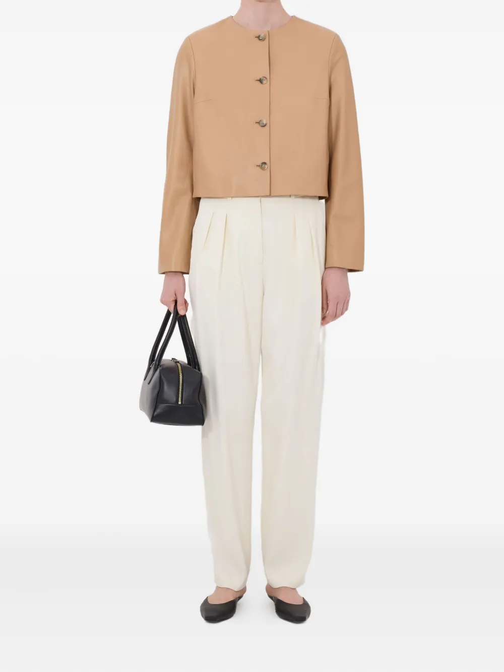  Loulou De Saison Raho Button Leather Jacket - Neutrals 