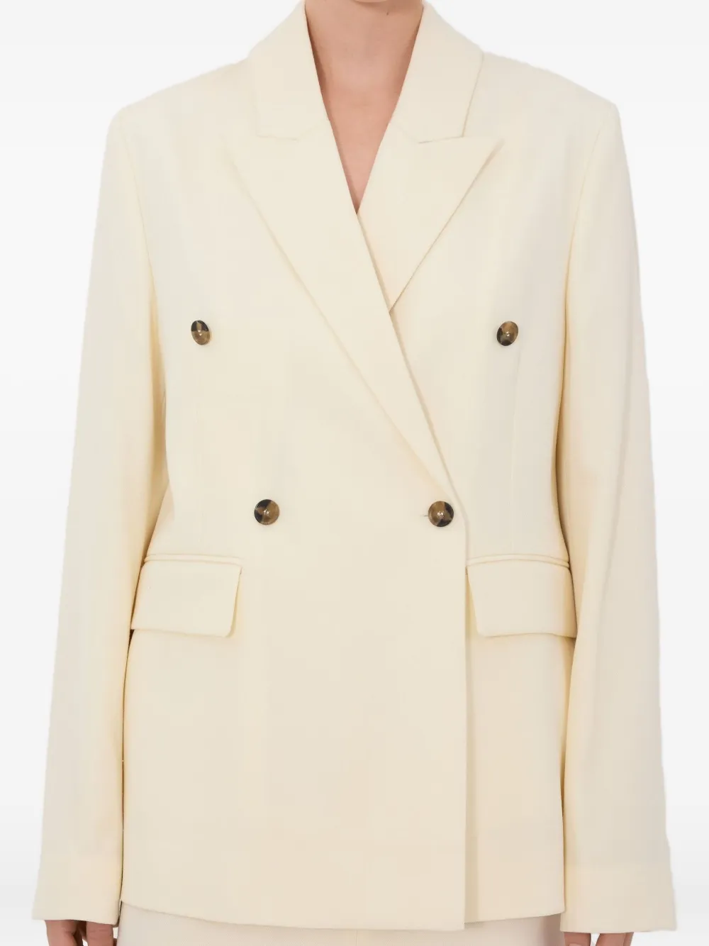 LouLou de Saison Horn blazer met dubbele rij knopen en puntige revers Beige