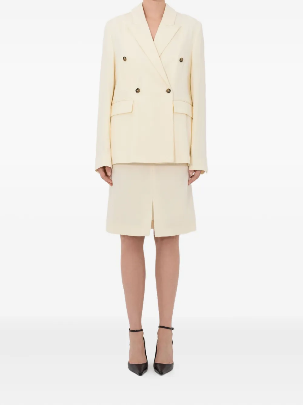 LouLou de Saison Horn blazer met dubbele rij knopen en puntige revers Beige