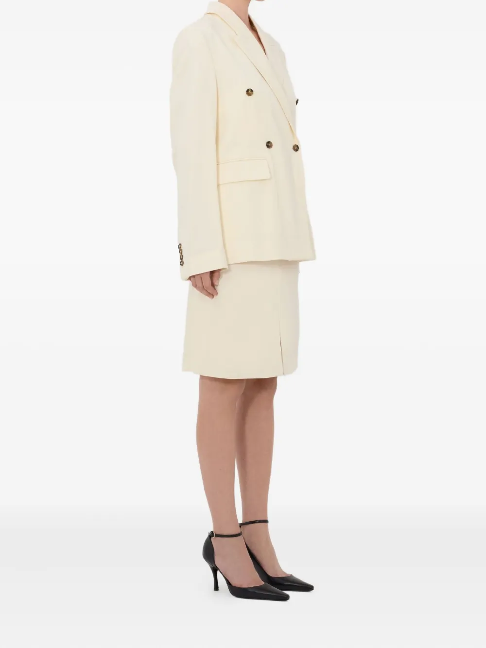 LouLou de Saison Horn blazer met dubbele rij knopen en puntige revers Beige