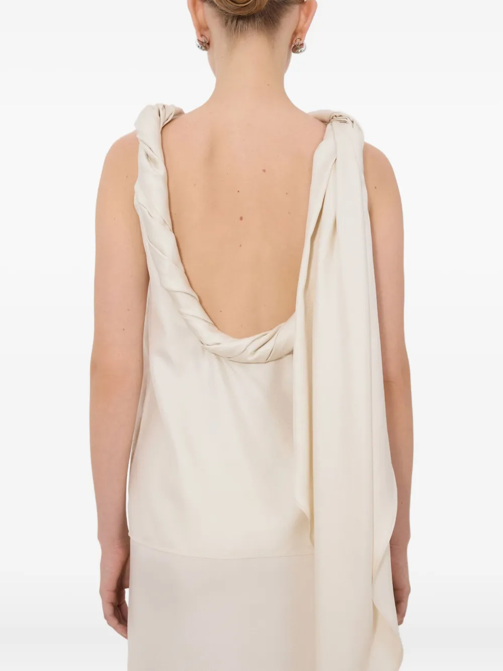 LouLou de Saison Mouwloze blouse met gedraaide kraag Beige