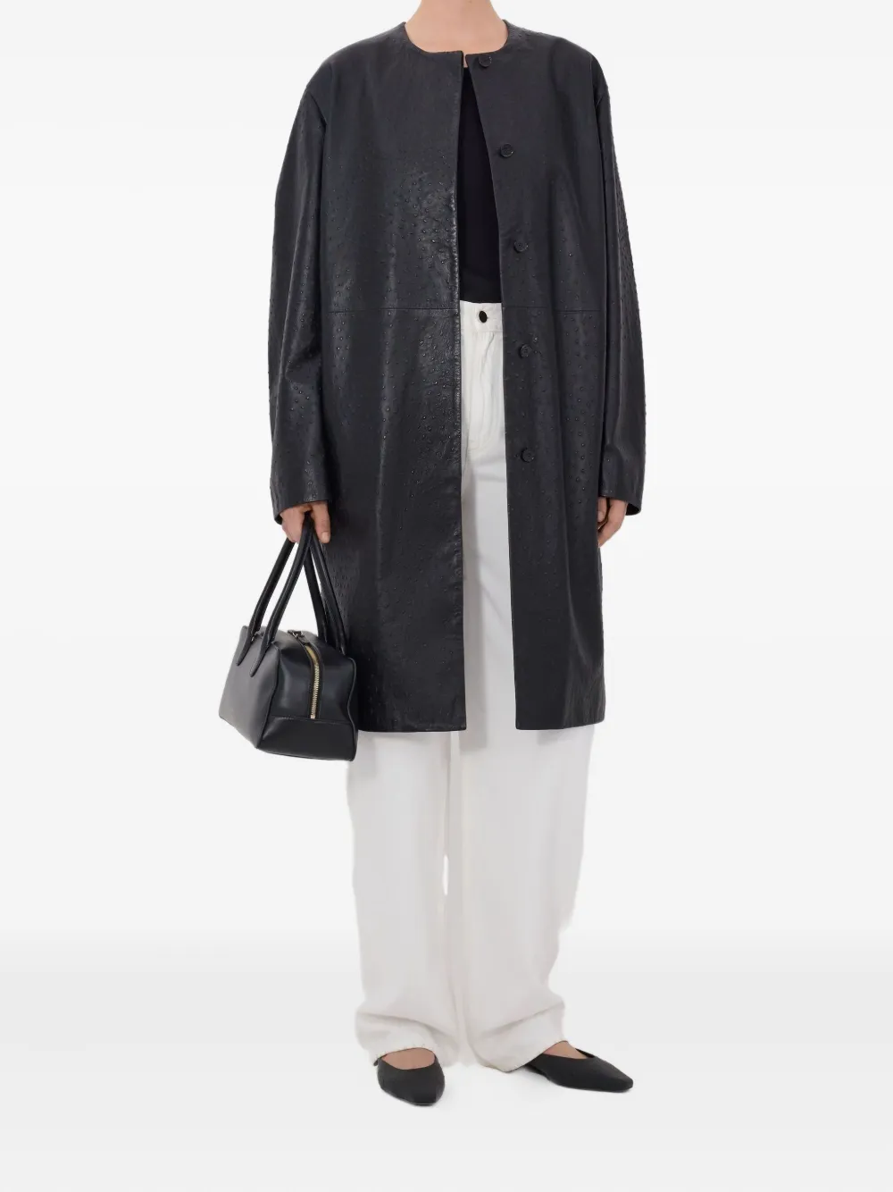 LouLou de Saison Yari kraagloze jas met enkele rij knopen - Zwart