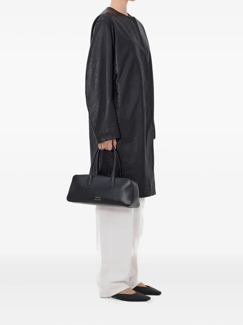 Loulou De Saison Yari Single-breasted Collarless Coat In Black