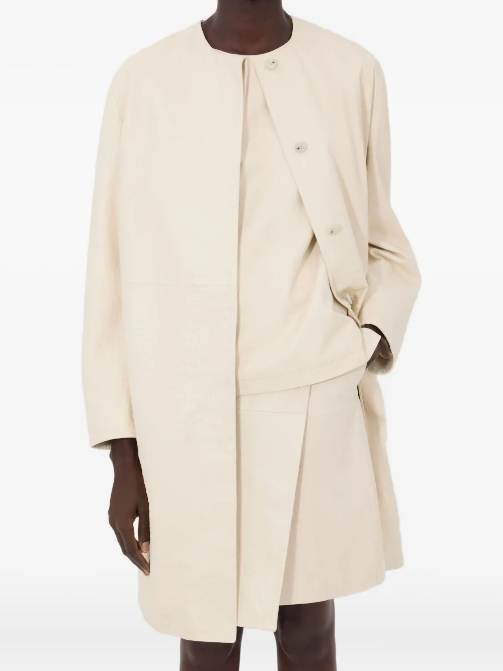 Loulou De Saison Single-breasted Collarless Coat In Neutral