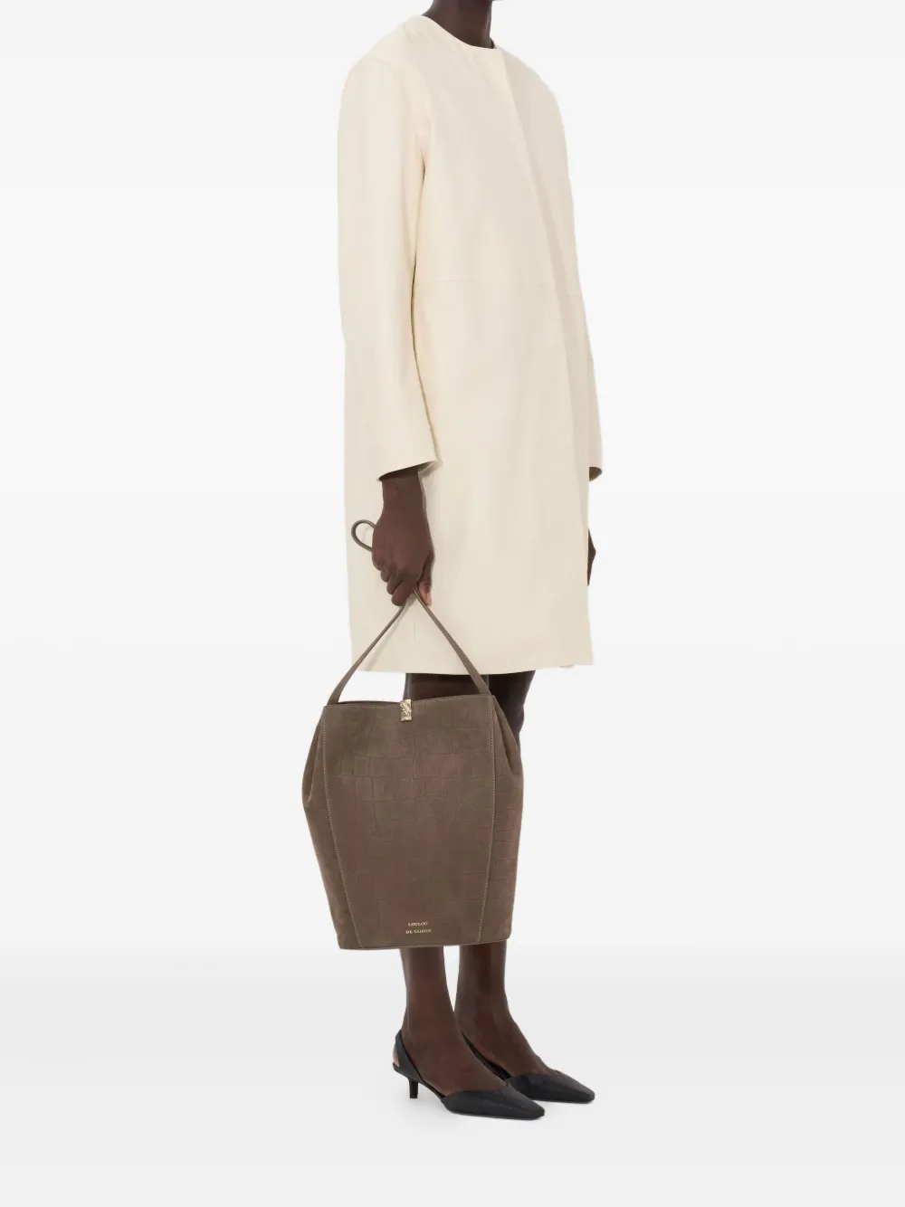 Loulou De Saison Single-breasted Collarless Coat In Neutral
