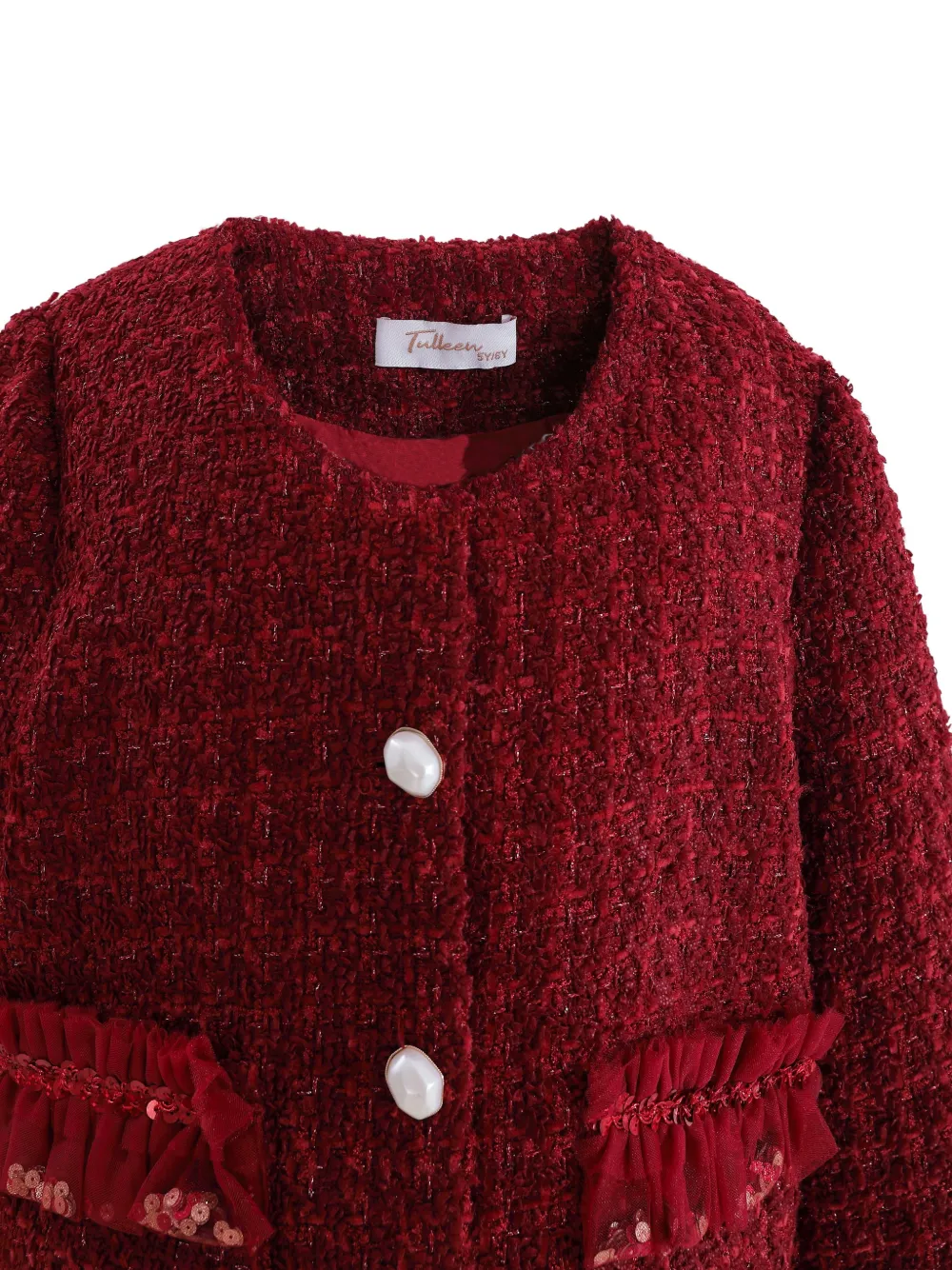  Tulleen Tweed Button-fastening Jacket - Red 
