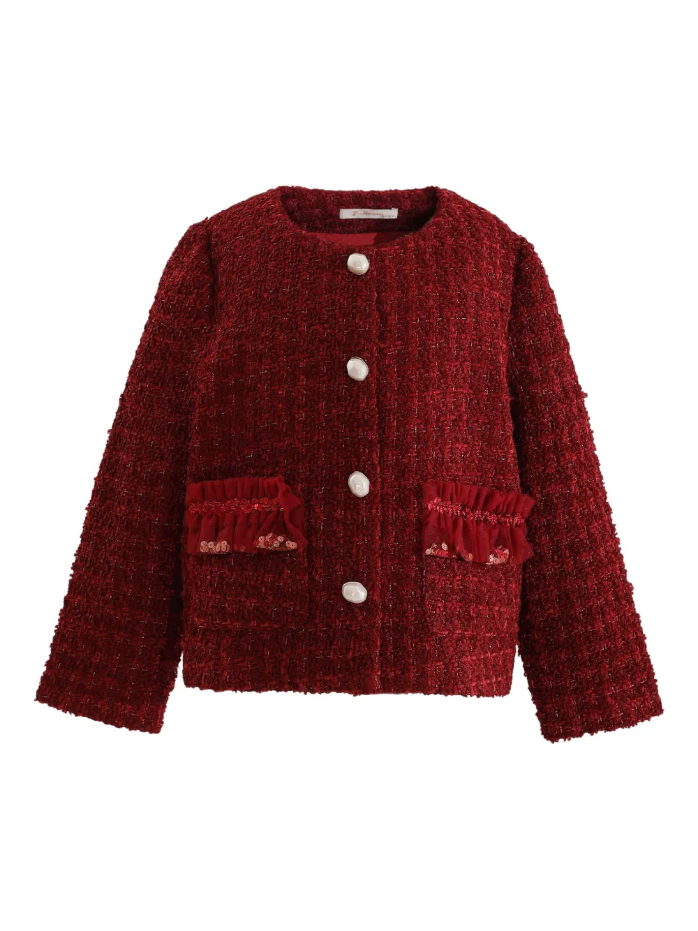 Tulleen tweed button-fastening jacket | Red | Image 1