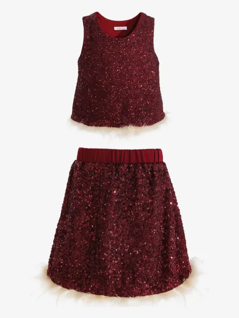 Tulleen sequin-embellishment feather-trim skirt set (set of two)