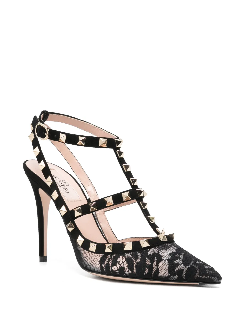 Valentino Rockstud Lace Studded Sandals 100mm In Multi