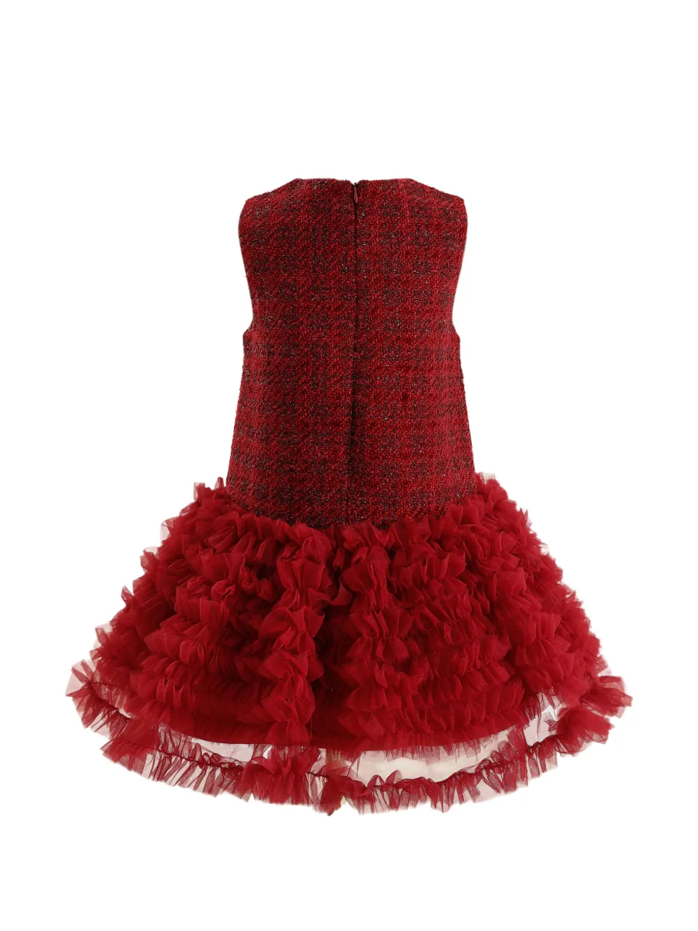 Tulleen Tweed jurk met ruches Rood