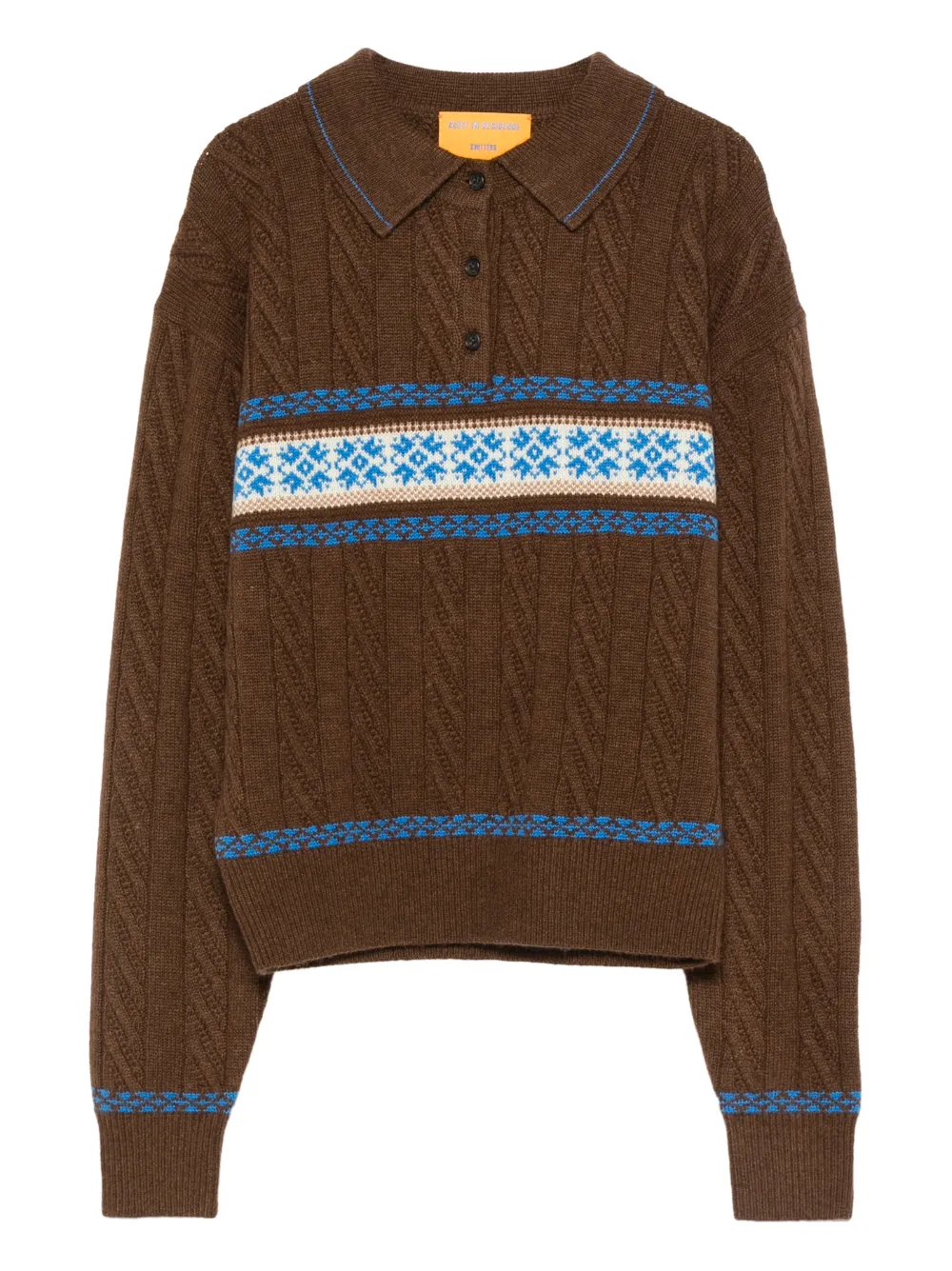 Guest In Residence cable-knit patterned polo top | Brown | Image 1